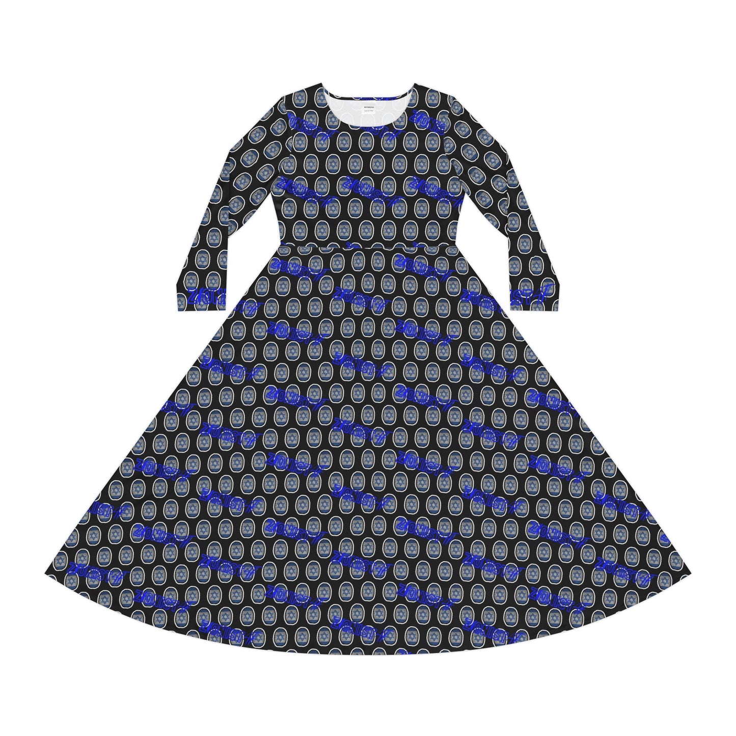 WOMEN'S DRESSES  Zionist AF Fingerprint Long Sleeve Dance Dress in black